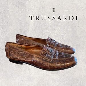 Trussardi Brown Leather Croc Slip-on Women's Flats Loafers 6